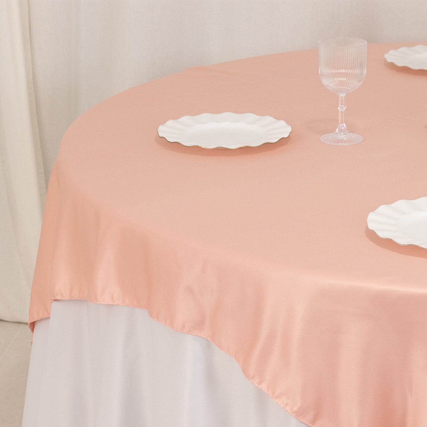 72"x72" Dusty Rose Lamour Satin Table Overlay, Square Tablecloth Topper