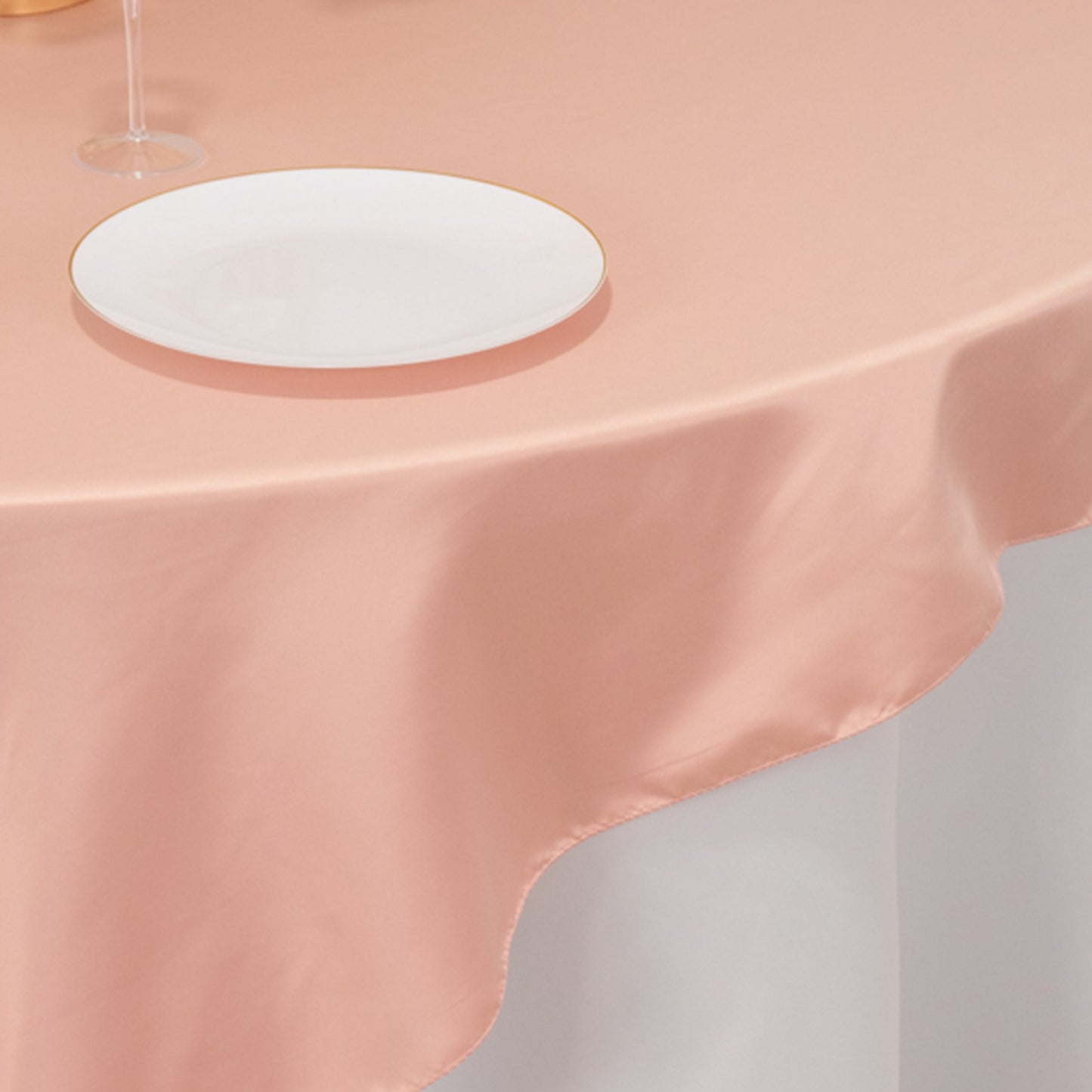 72"x72" Dusty Rose Lamour Satin Table Overlay, Square Tablecloth Topper