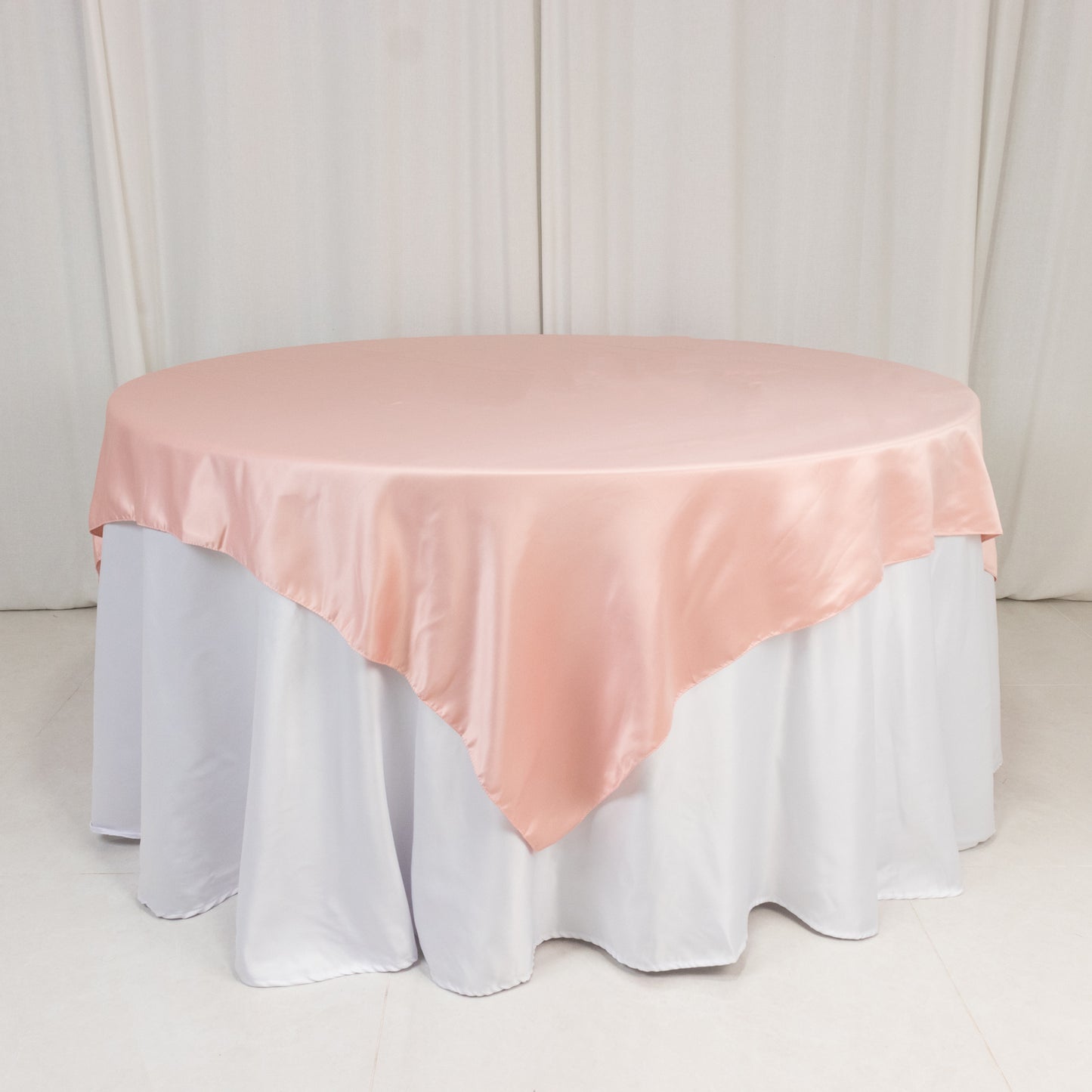 72"x72" Dusty Rose Lamour Satin Table Overlay, Square Tablecloth Topper