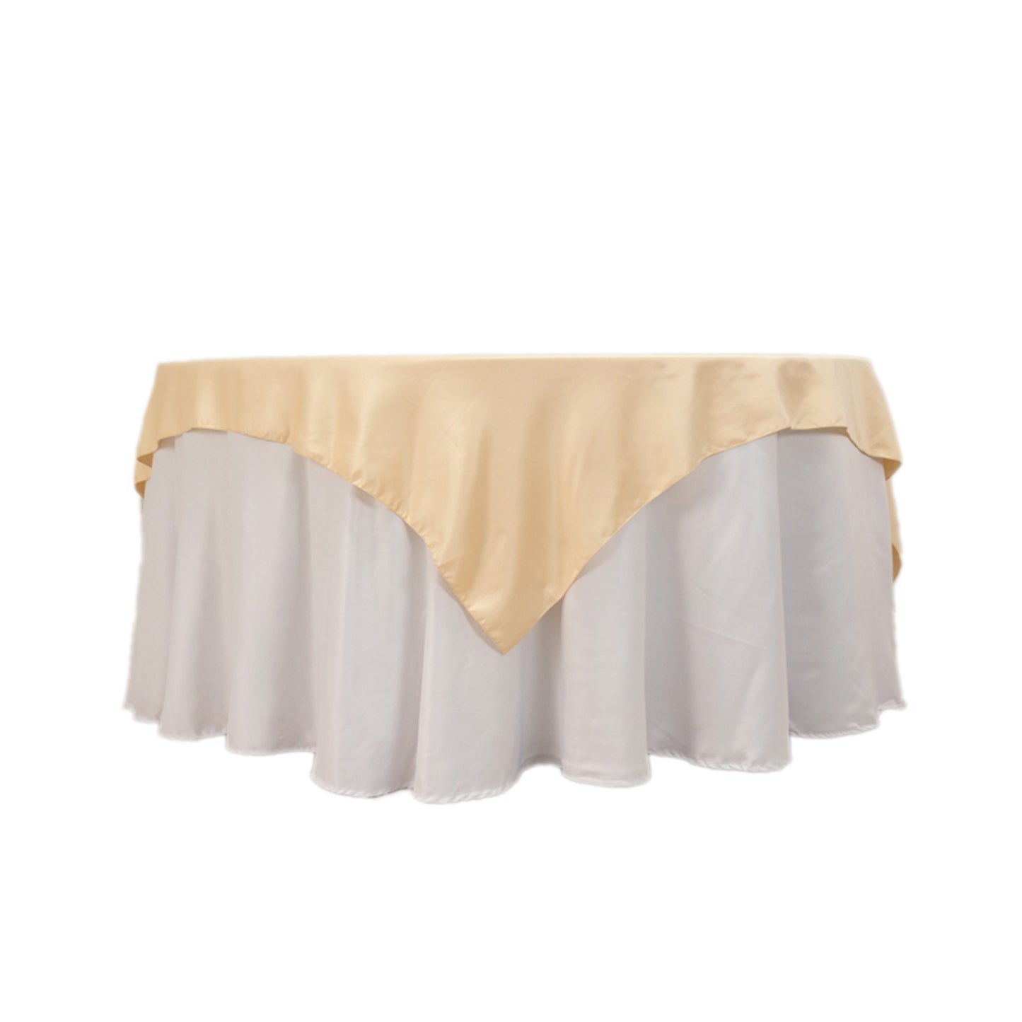 72"x72" Beige Lamour Satin Table Overlay, Square Tablecloth Topper