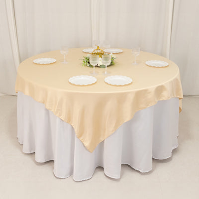Sophisticated Charm with Beige Lamour Satin Table Overlay