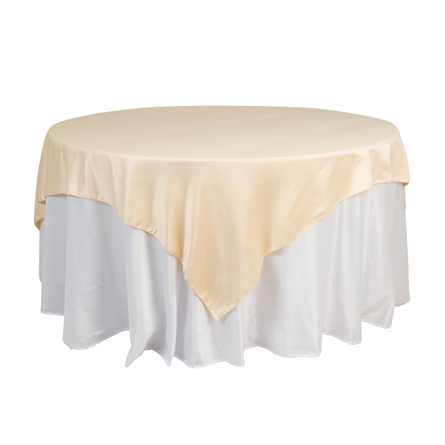 72"x72" Beige Lamour Satin Table Overlay, Square Tablecloth Topper