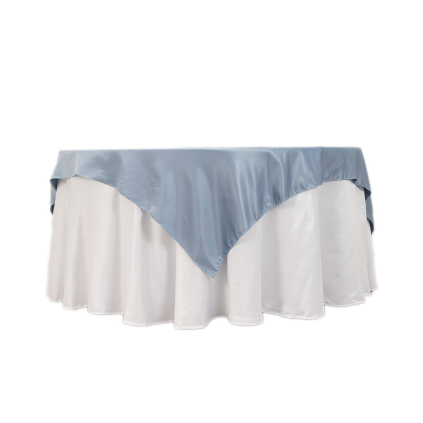 72"x72" Dusty Blue Lamour Satin Table Overlay, Square Tablecloth Topper