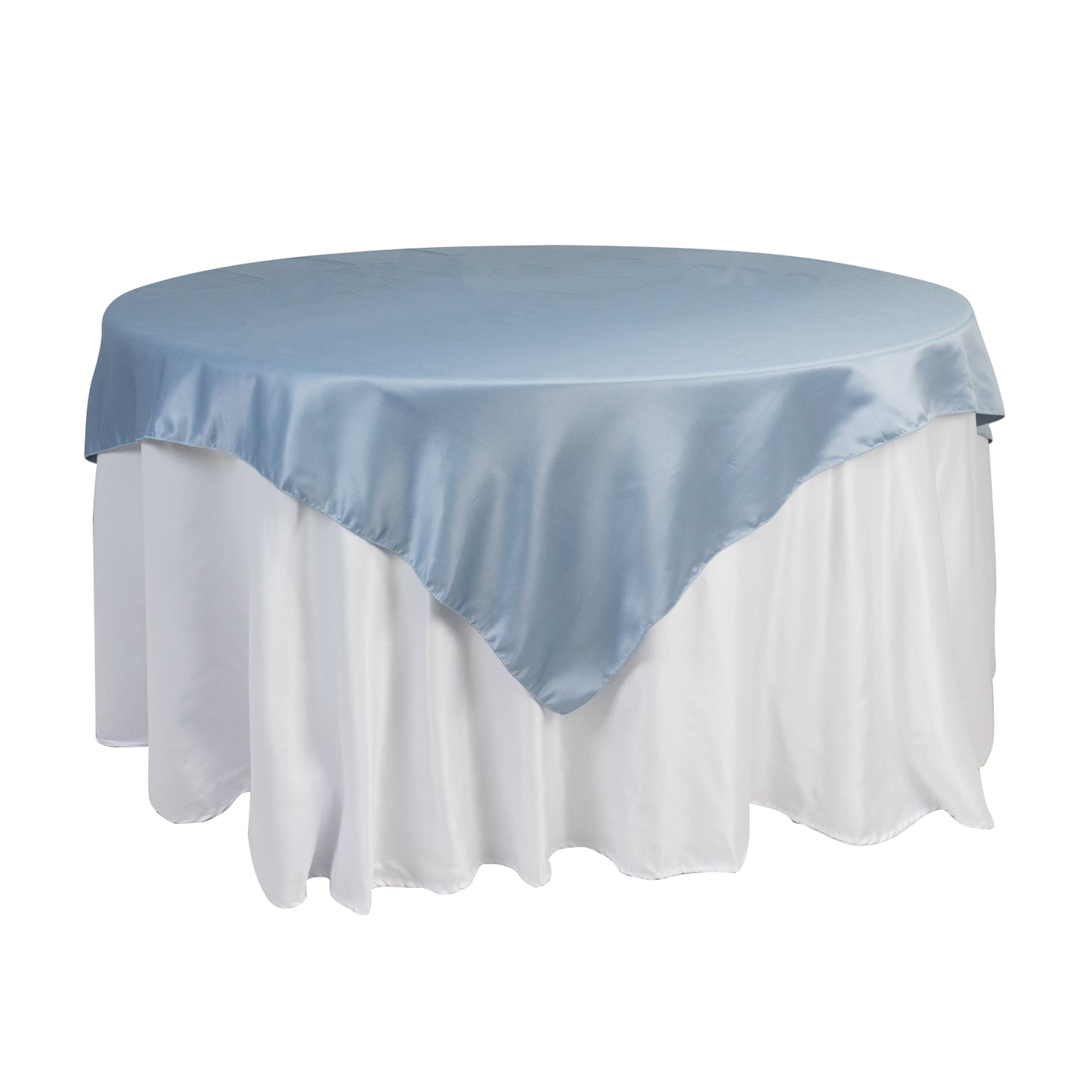 72"x72" Dusty Blue Lamour Satin Table Overlay, Square Tablecloth Topper