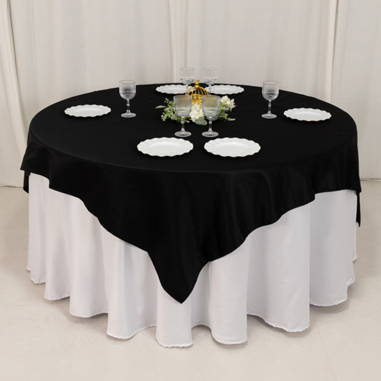 72"x72" Black Lamour Satin Table Overlay, Square Tablecloth Topper