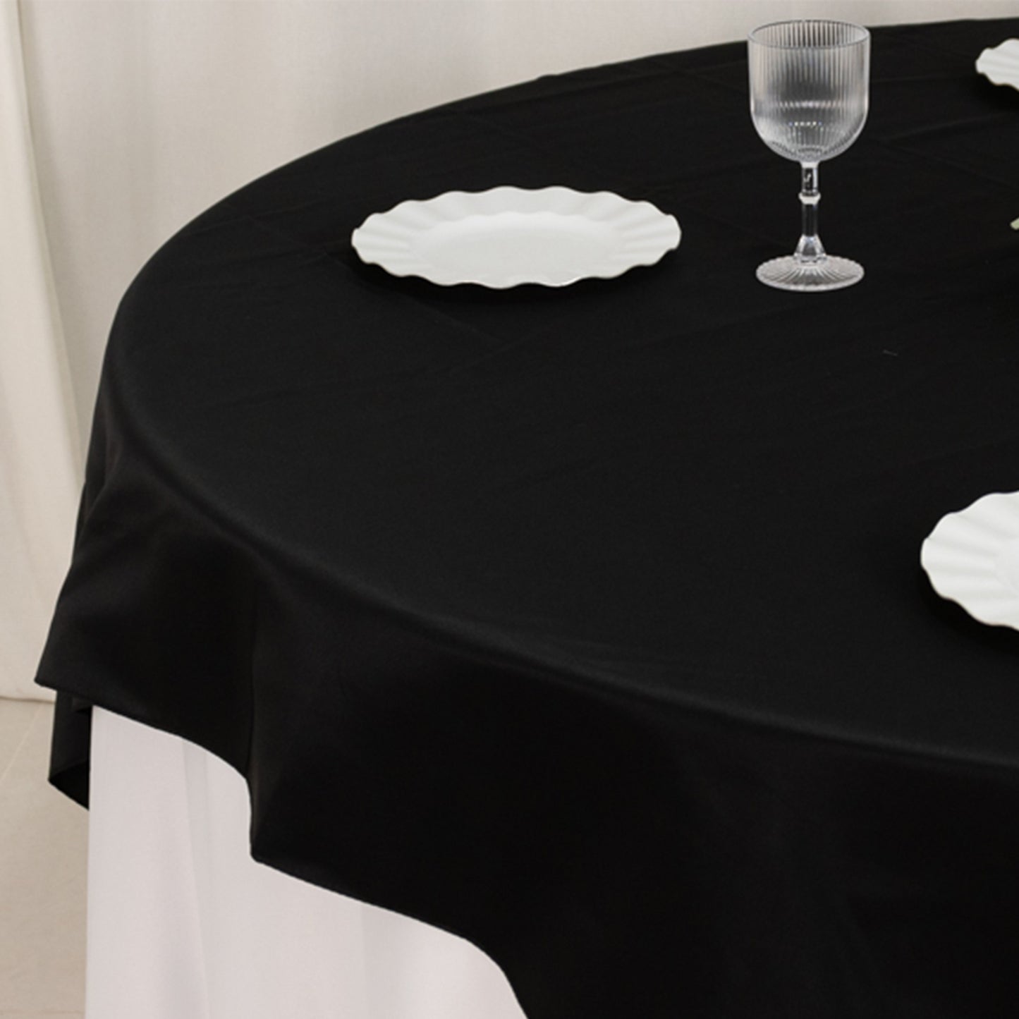 72"x72" Black Lamour Satin Table Overlay, Square Tablecloth Topper
