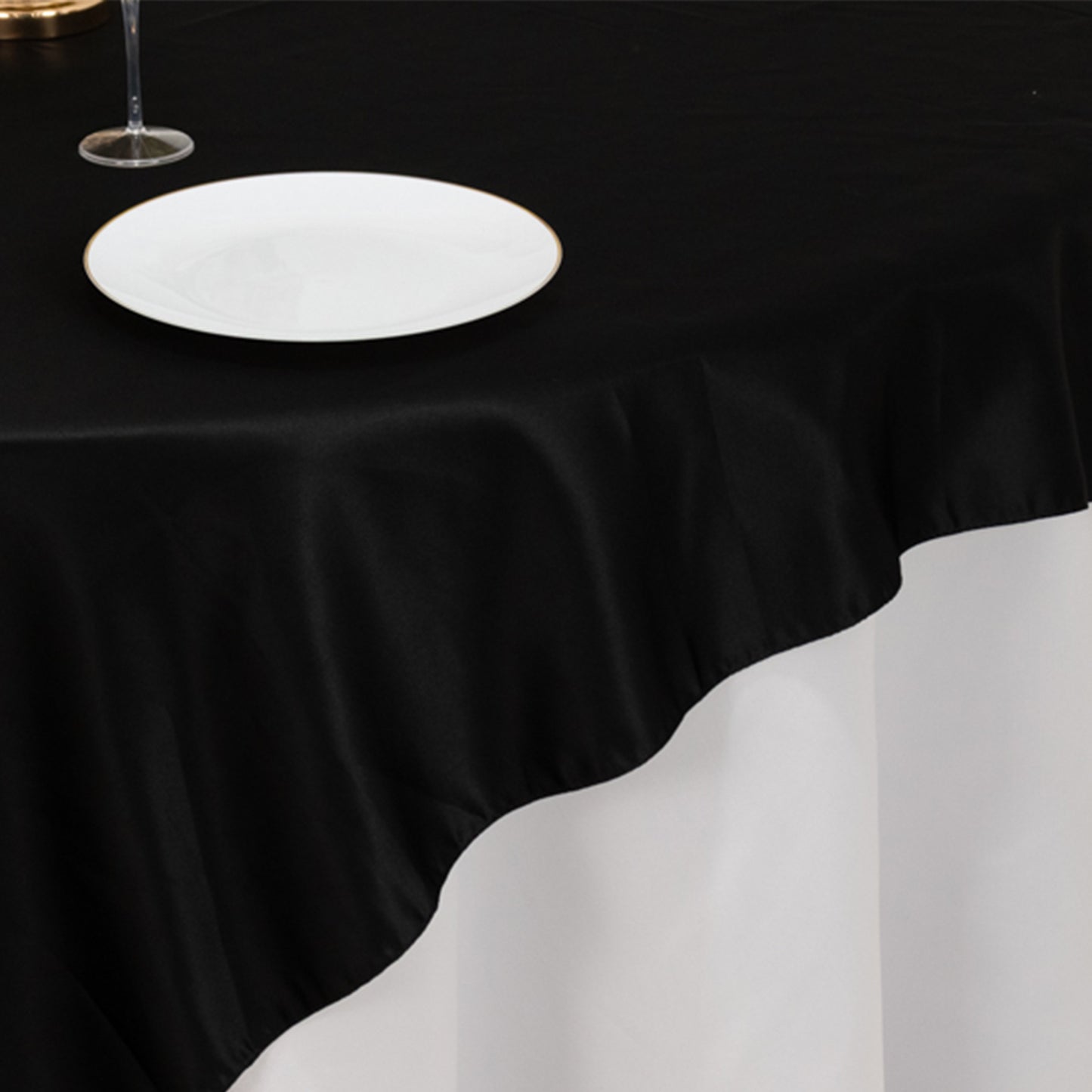 72"x72" Black Lamour Satin Table Overlay, Square Tablecloth Topper