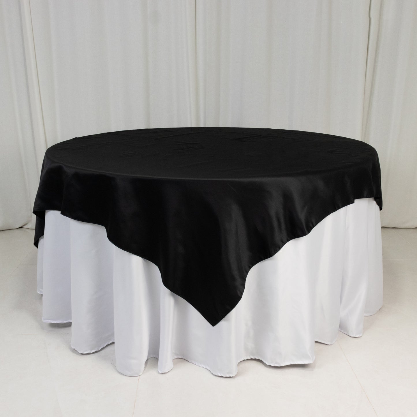 72"x72" Black Lamour Satin Table Overlay, Square Tablecloth Topper