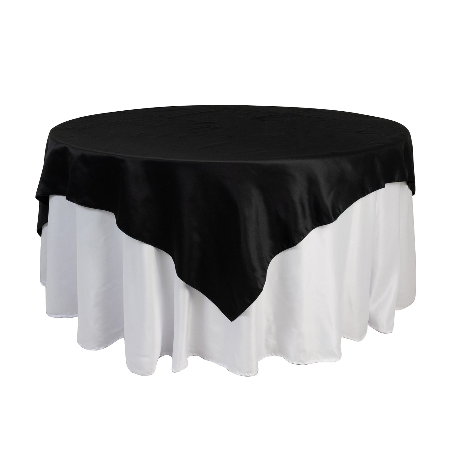 72"x72" Black Lamour Satin Table Overlay, Square Tablecloth Topper