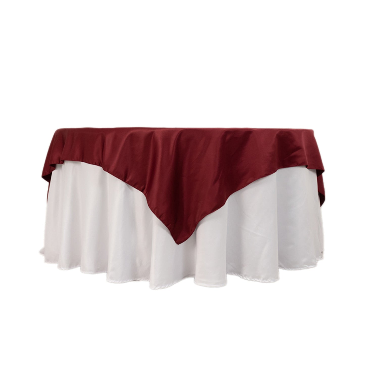 72"x72" Burgundy Lamour Satin Table Overlay, Square Tablecloth Topper