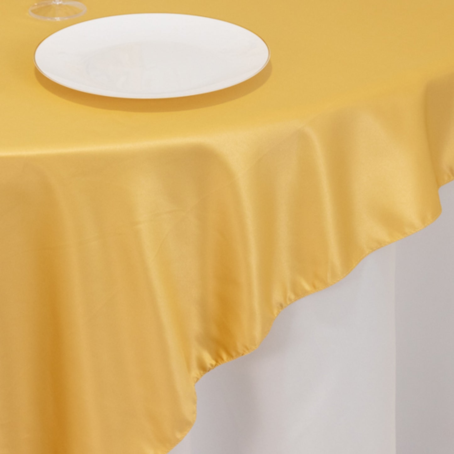 72"x72" Champagne Lamour Satin Table Overlay, Square Tablecloth Topper