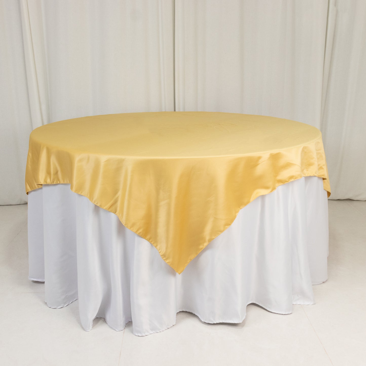 72"x72" Champagne Lamour Satin Table Overlay, Square Tablecloth Topper