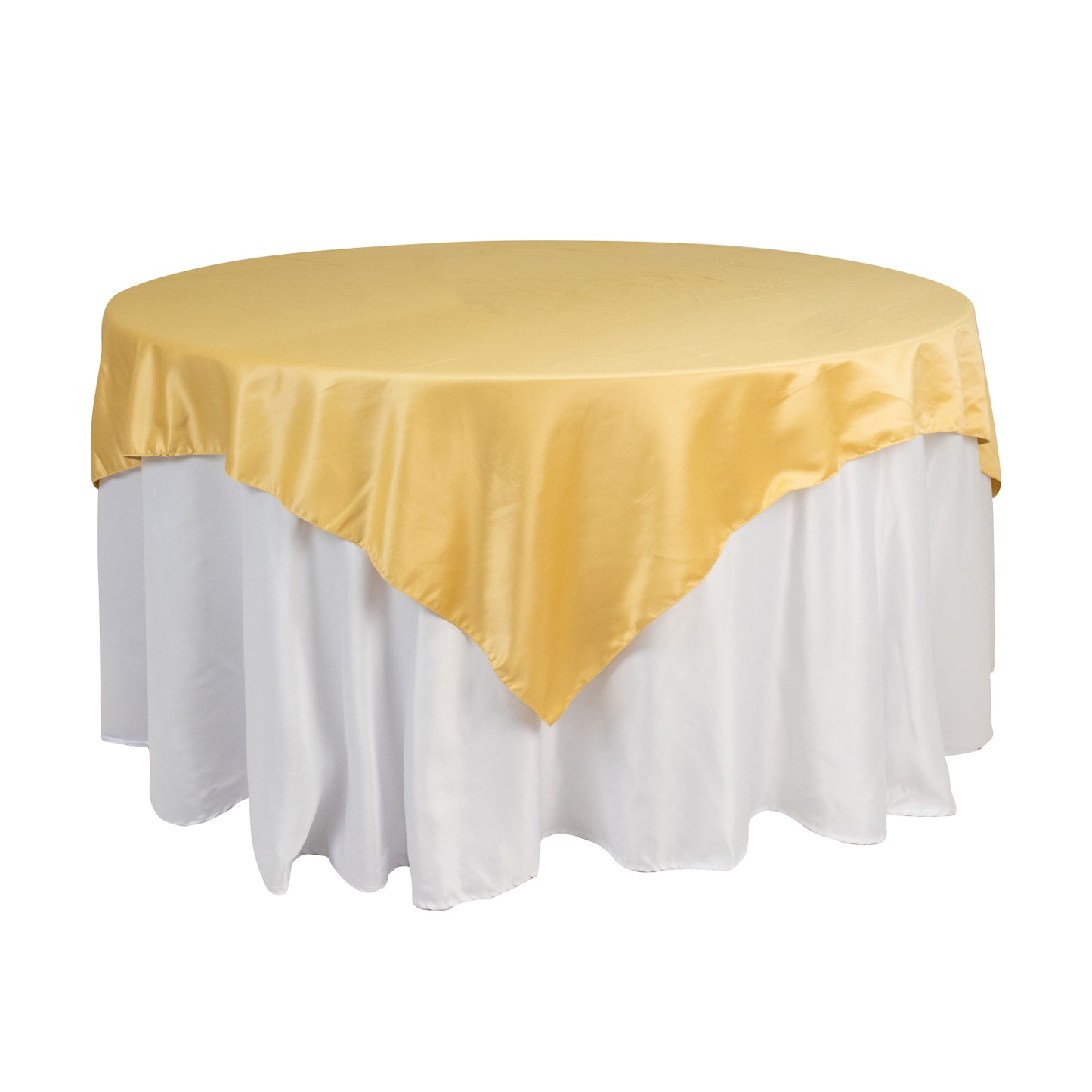 72"x72" Champagne Lamour Satin Table Overlay, Square Tablecloth Topper