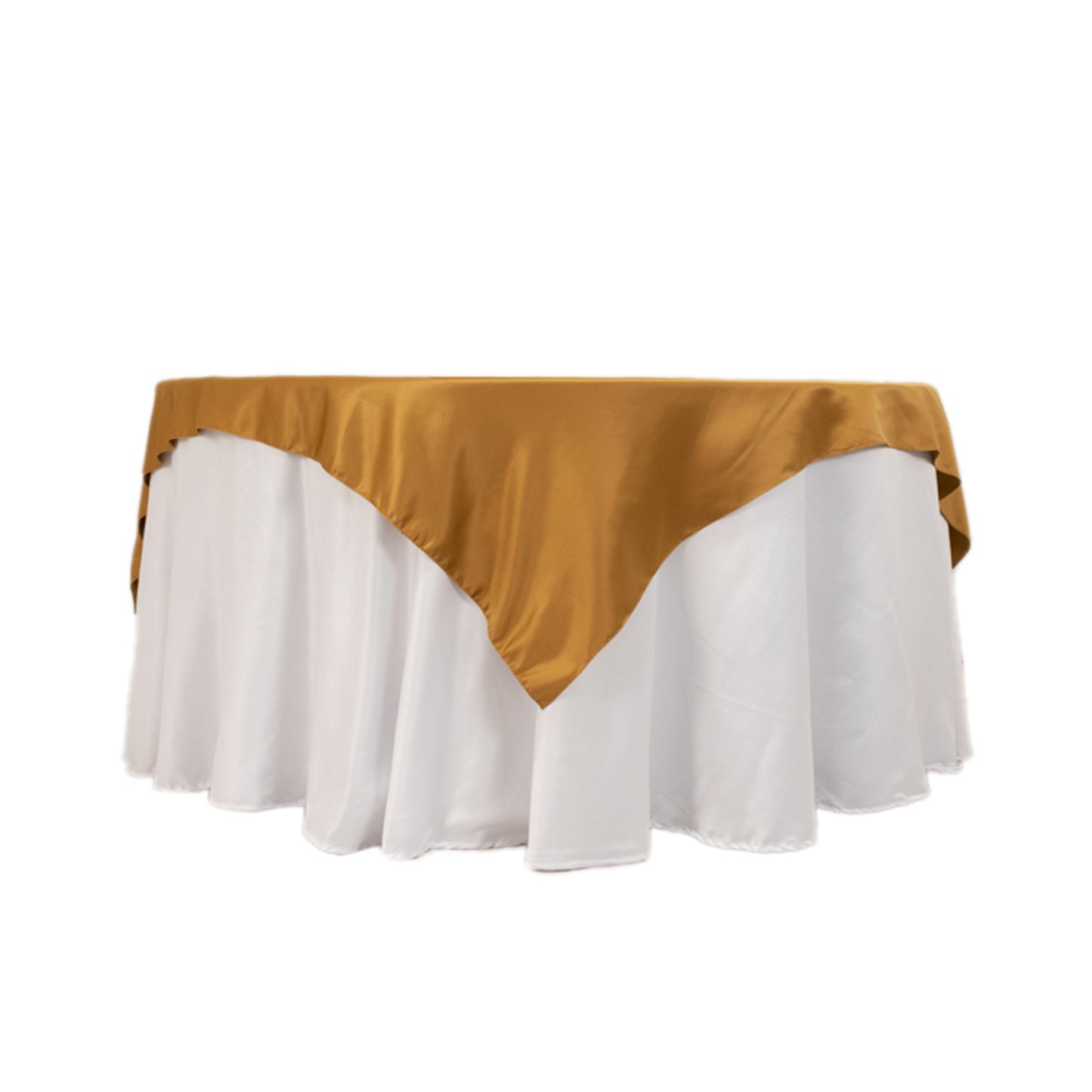 72"x72" Gold Lamour Satin Table Overlay, Square Tablecloth Topper