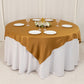 72"x72" Gold Lamour Satin Table Overlay, Square Tablecloth Topper