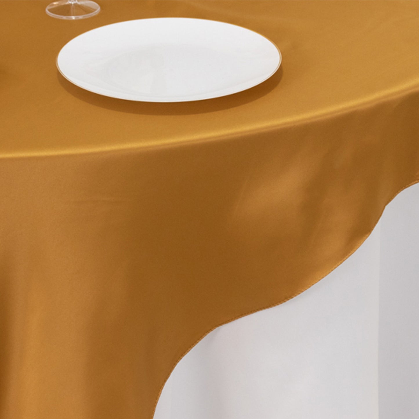 72"x72" Gold Lamour Satin Table Overlay, Square Tablecloth Topper