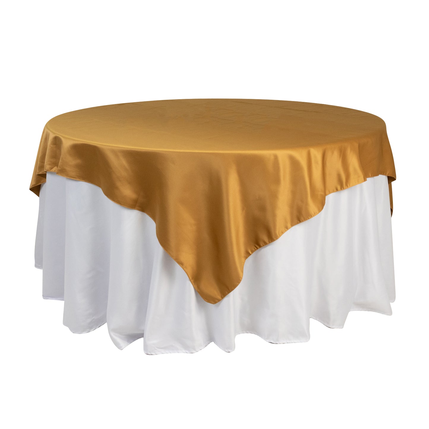 72"x72" Gold Lamour Satin Table Overlay, Square Tablecloth Topper