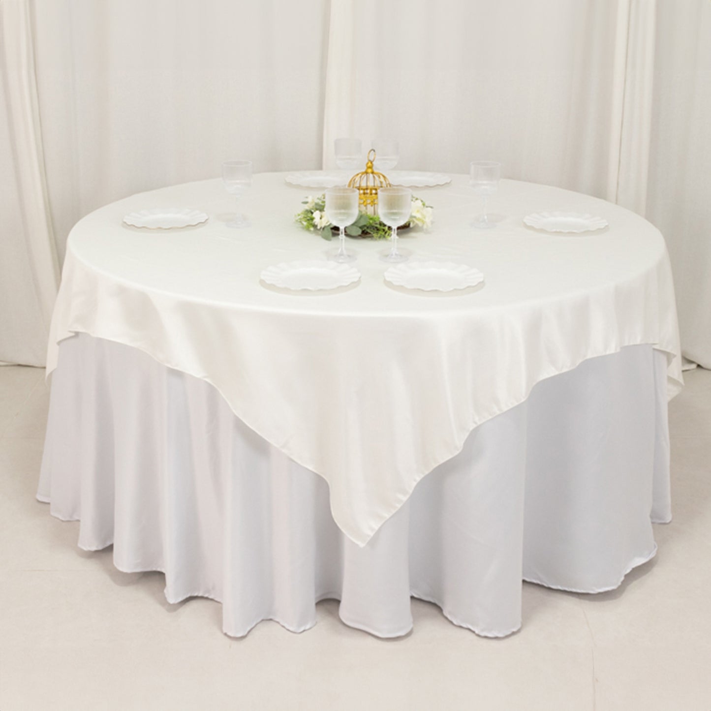 72"x72" Ivory Lamour Satin Table Overlay, Square Tablecloth Topper