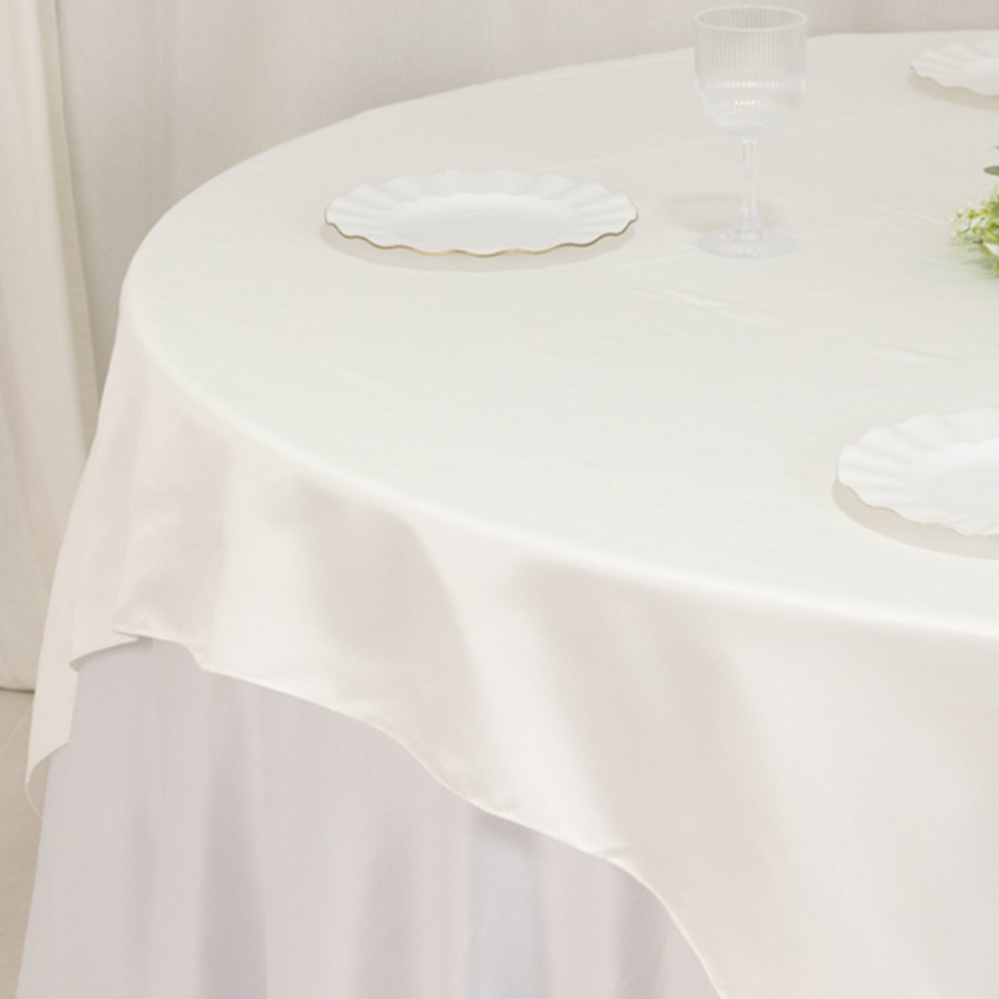 72"x72" Ivory Lamour Satin Table Overlay, Square Tablecloth Topper