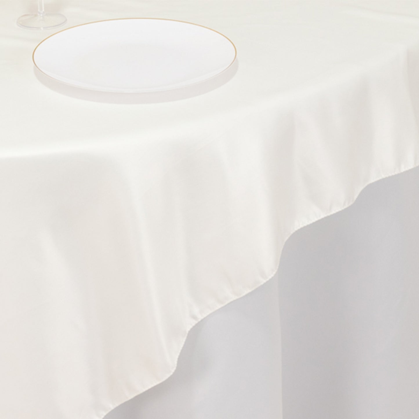 72"x72" Ivory Lamour Satin Table Overlay, Square Tablecloth Topper
