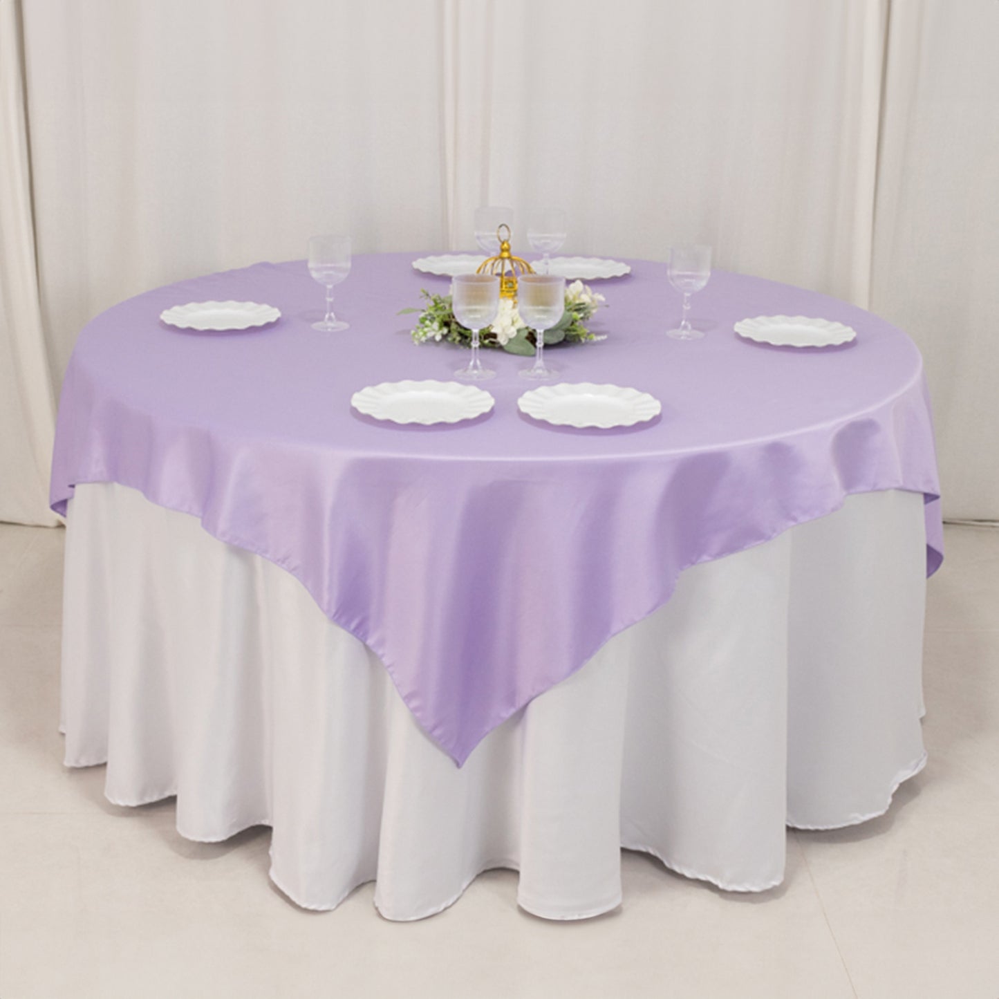 72"x72" Lavender Lilac Lamour Satin Table Overlay, Square Tablecloth Topper