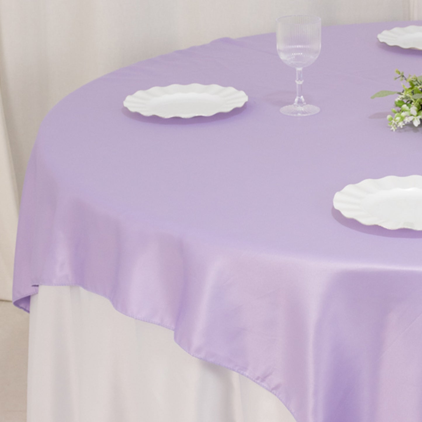 72"x72" Lavender Lilac Lamour Satin Table Overlay, Square Tablecloth Topper