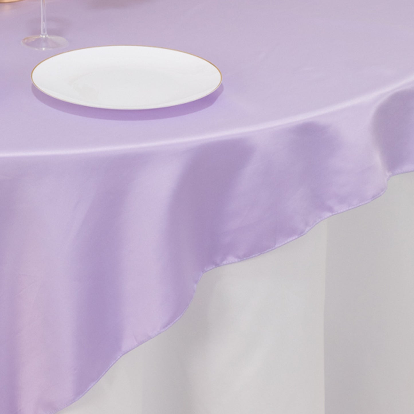 72"x72" Lavender Lilac Lamour Satin Table Overlay, Square Tablecloth Topper