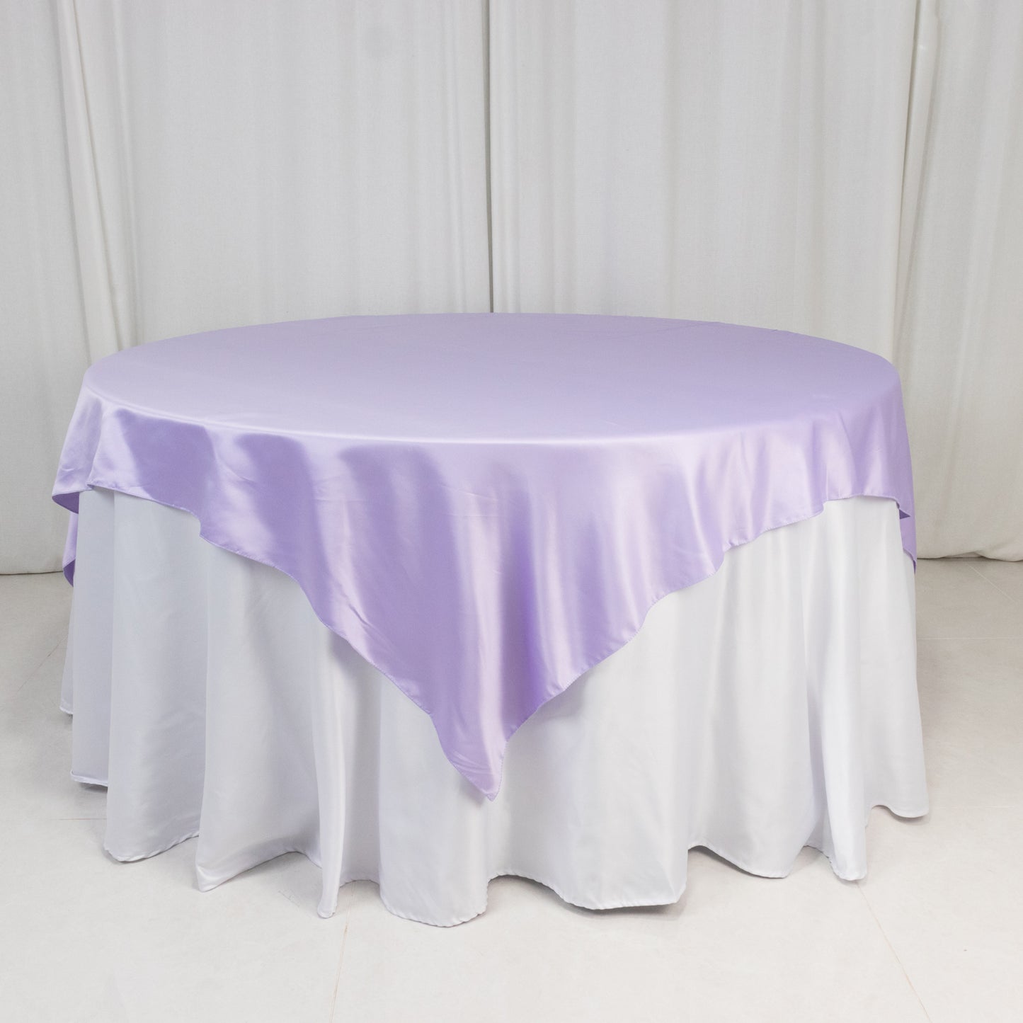 72"x72" Lavender Lilac Lamour Satin Table Overlay, Square Tablecloth Topper