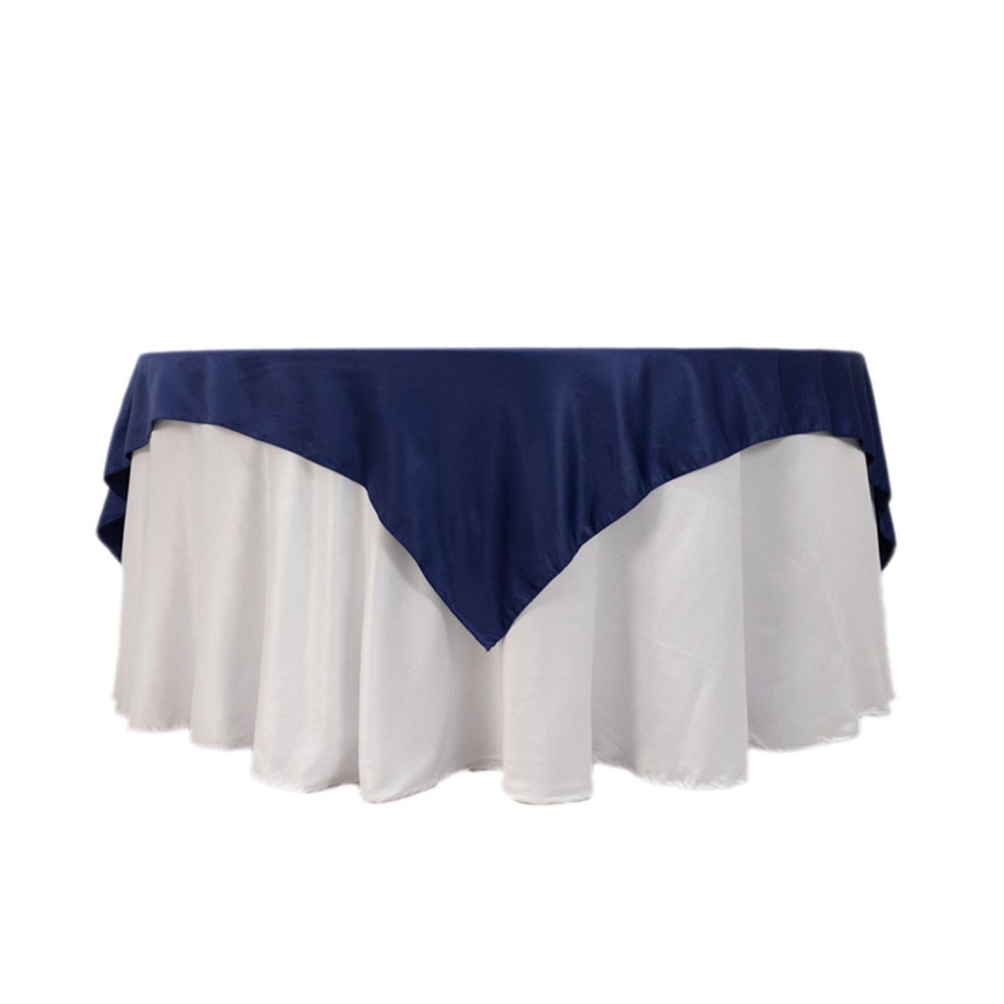 72"x72" Navy Blue Lamour Satin Table Overlay, Square Tablecloth Topper
