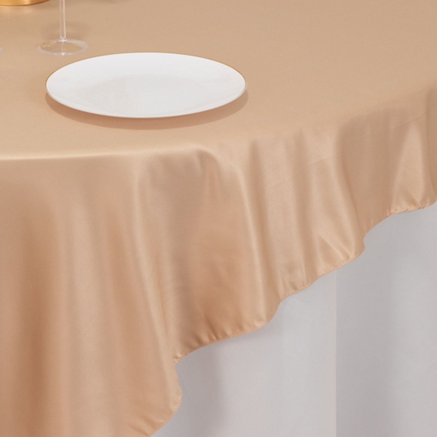 72"x72" Nude Lamour Satin Table Overlay, Square Tablecloth Topper