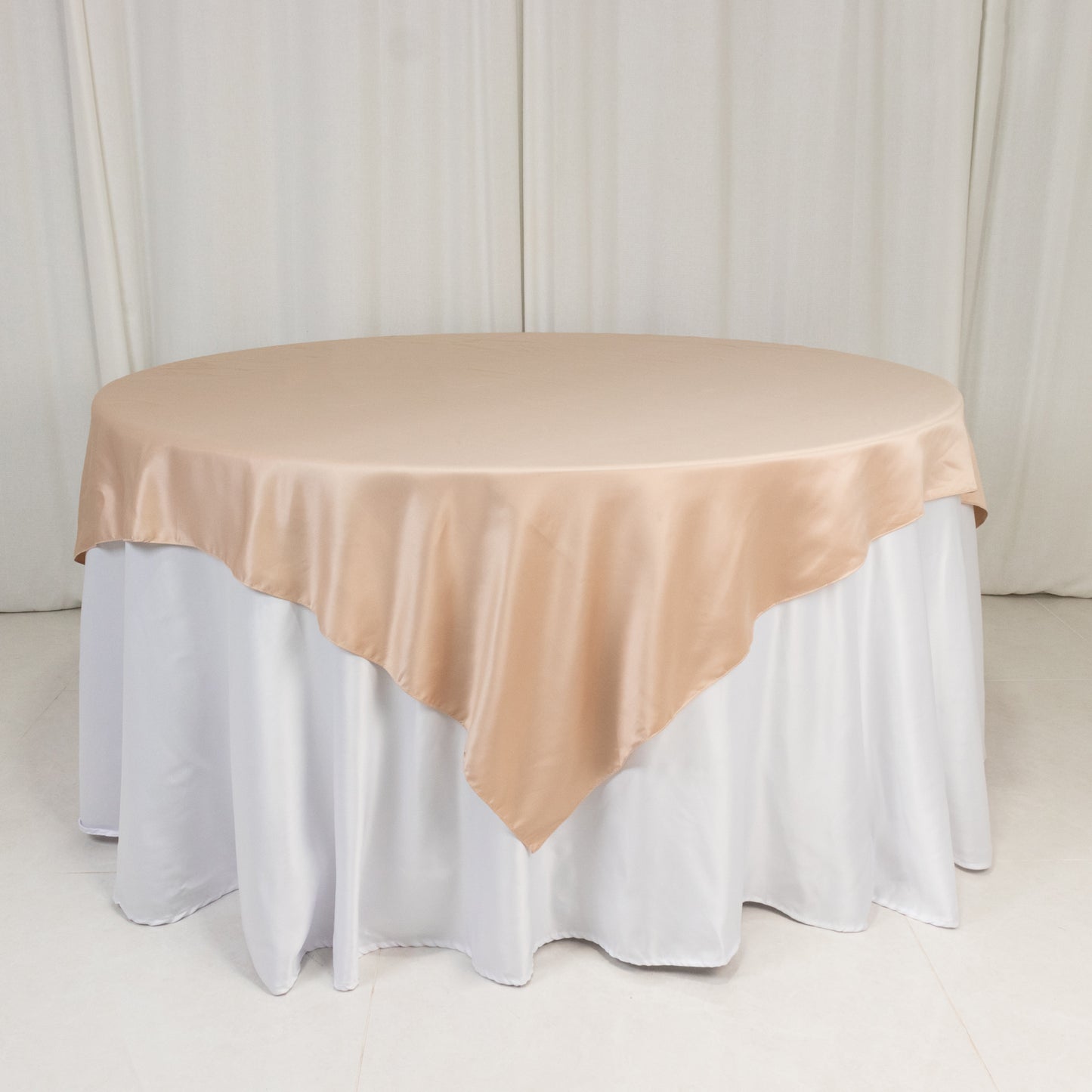 72"x72" Nude Lamour Satin Table Overlay, Square Tablecloth Topper