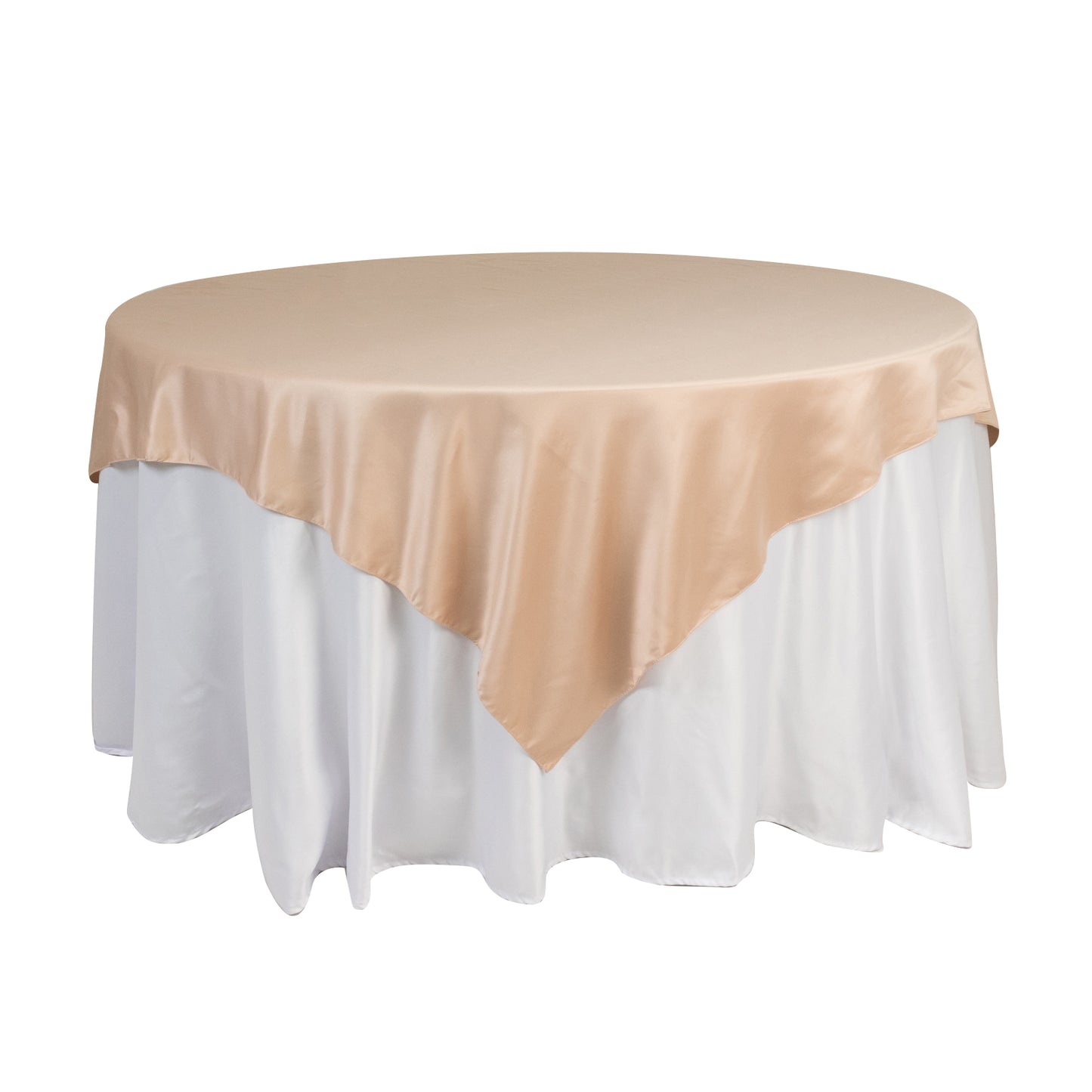 72"x72" Nude Lamour Satin Table Overlay, Square Tablecloth Topper