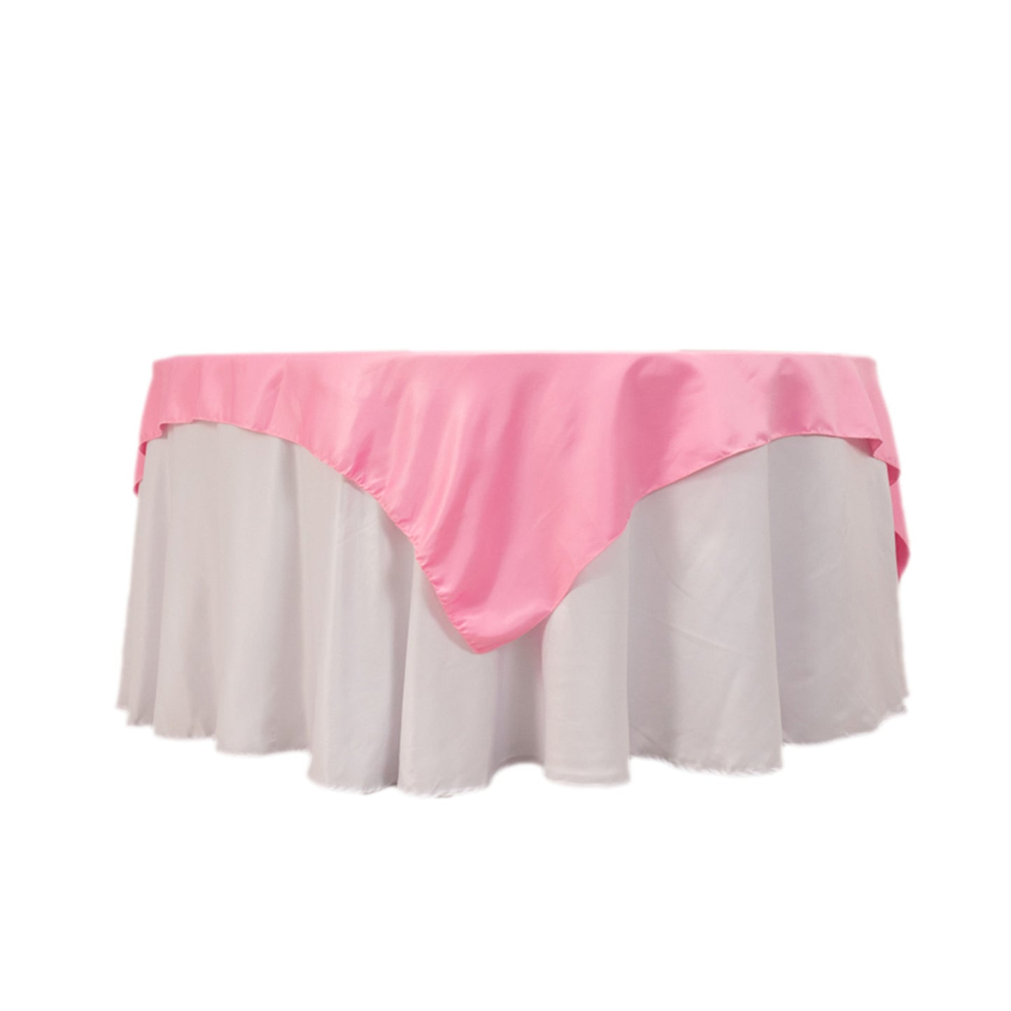 72"x72" Pink Lamour Satin Table Overlay, Square Tablecloth Topper