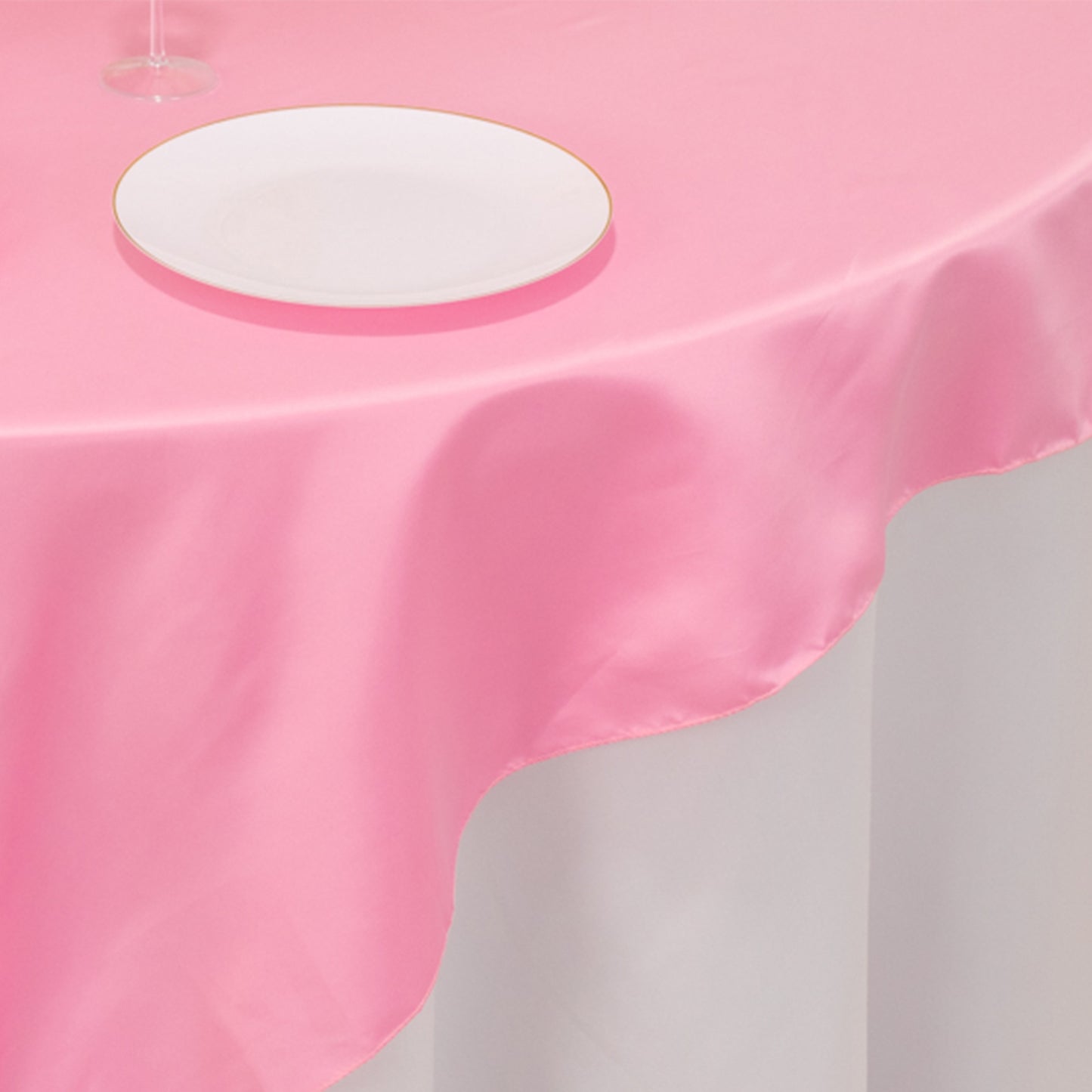 72"x72" Pink Lamour Satin Table Overlay, Square Tablecloth Topper