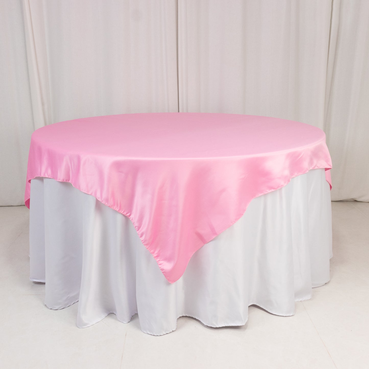 72"x72" Pink Lamour Satin Table Overlay, Square Tablecloth Topper