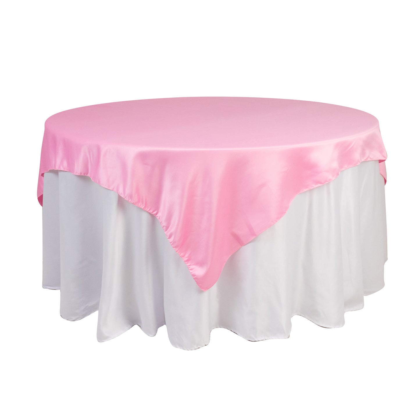 72"x72" Pink Lamour Satin Table Overlay, Square Tablecloth Topper