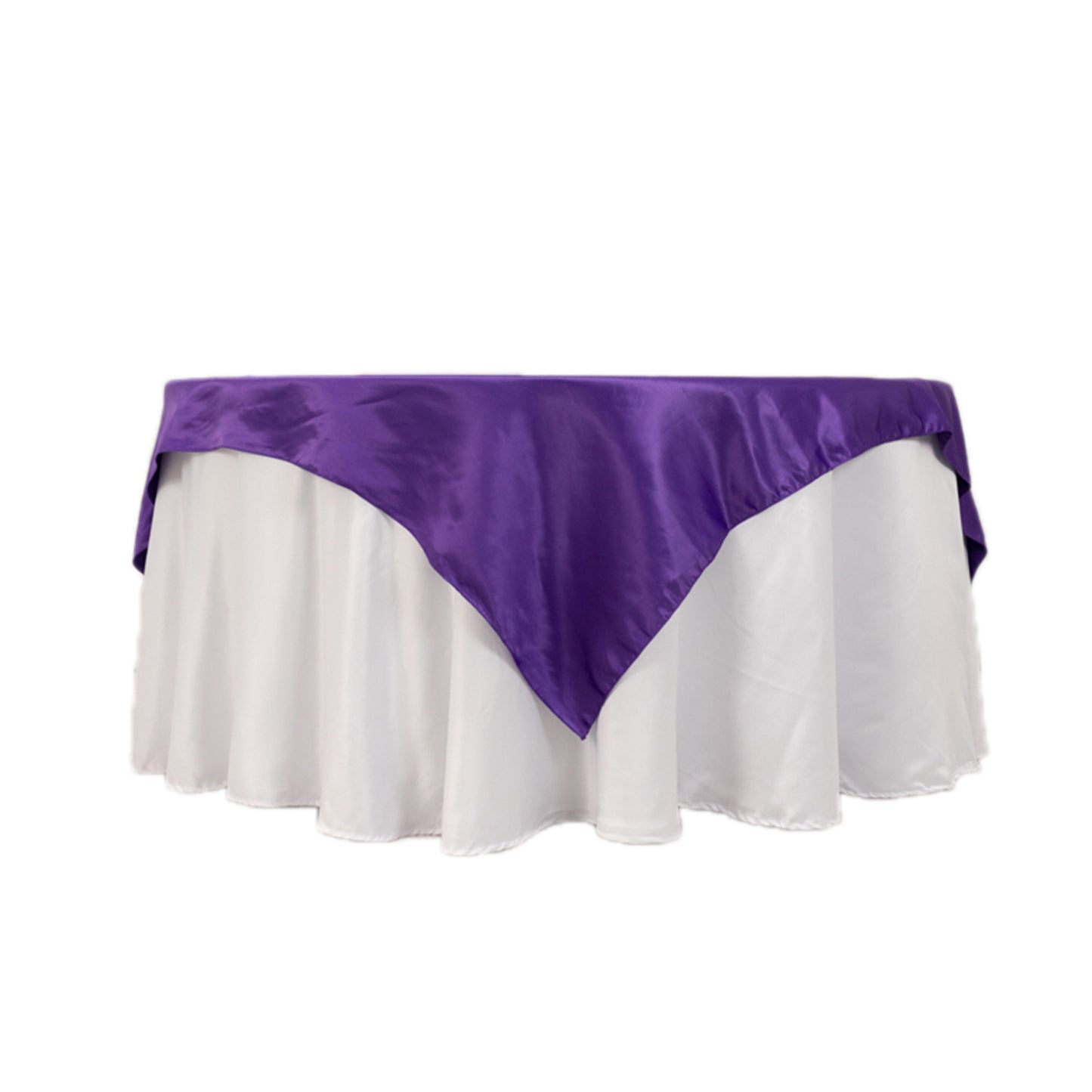 72"x72" Purple Lamour Satin Table Overlay, Square Tablecloth Topper
