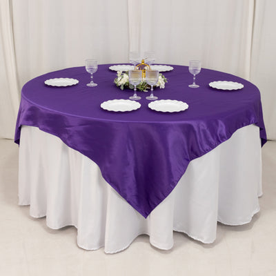 Sophisticated Charm with Purple Lamour Satin Table Overlay