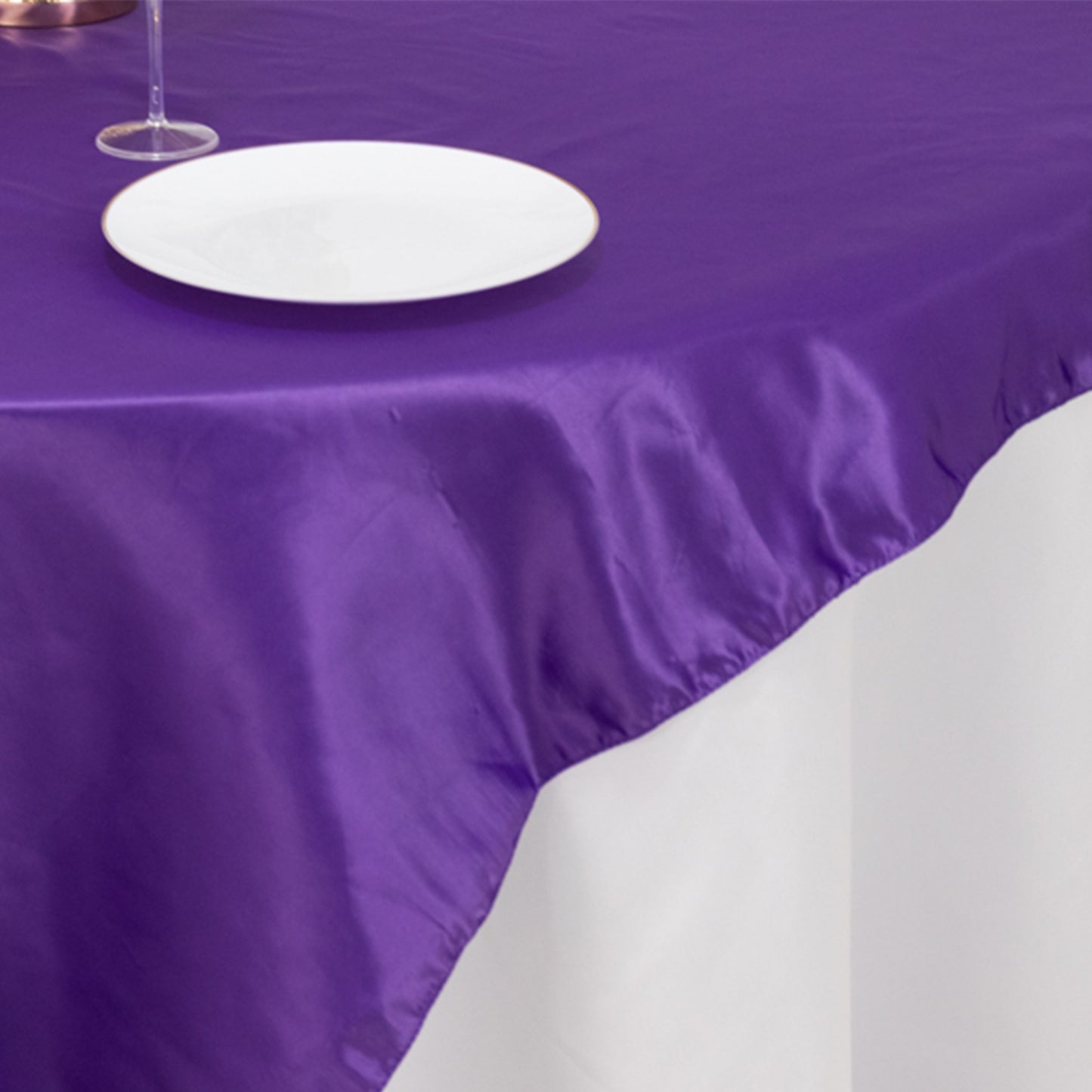 72"x72" Purple Lamour Satin Table Overlay, Square Tablecloth Topper