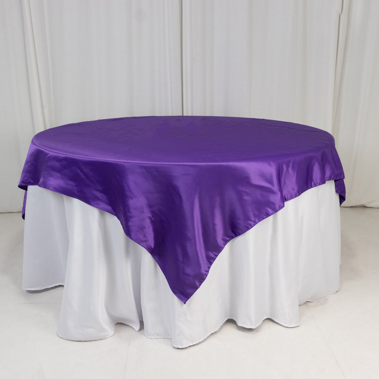 72"x72" Purple Lamour Satin Table Overlay, Square Tablecloth Topper