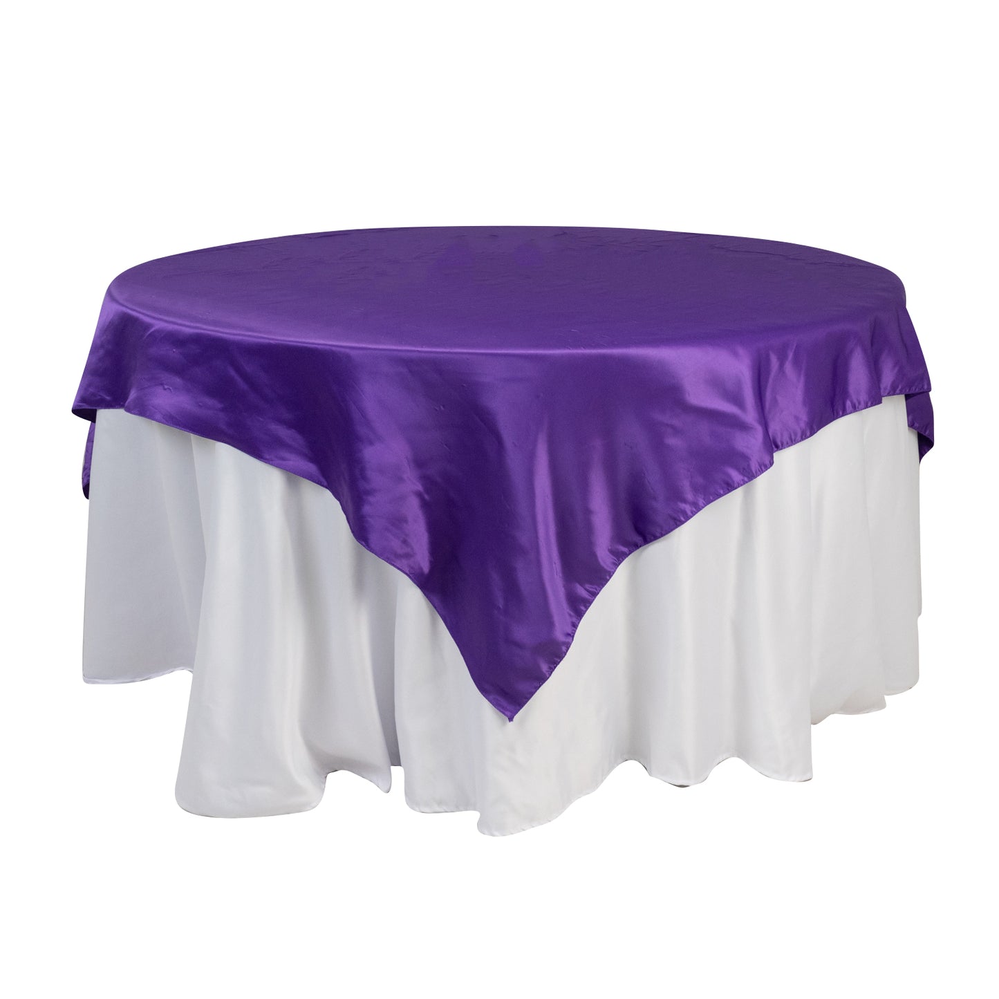 72"x72" Purple Lamour Satin Table Overlay, Square Tablecloth Topper