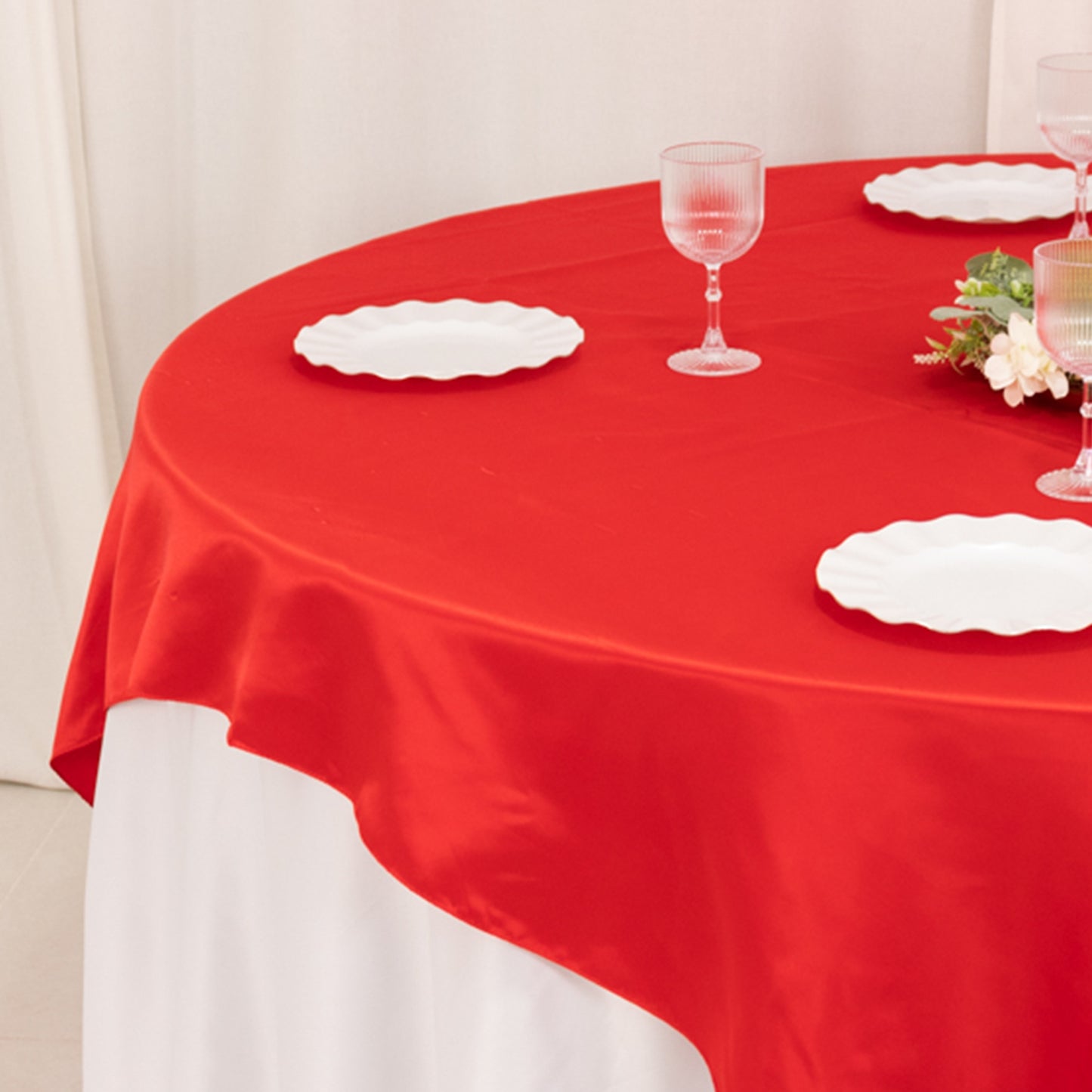 72"x72" Red Lamour Satin Table Overlay, Square Tablecloth Topper