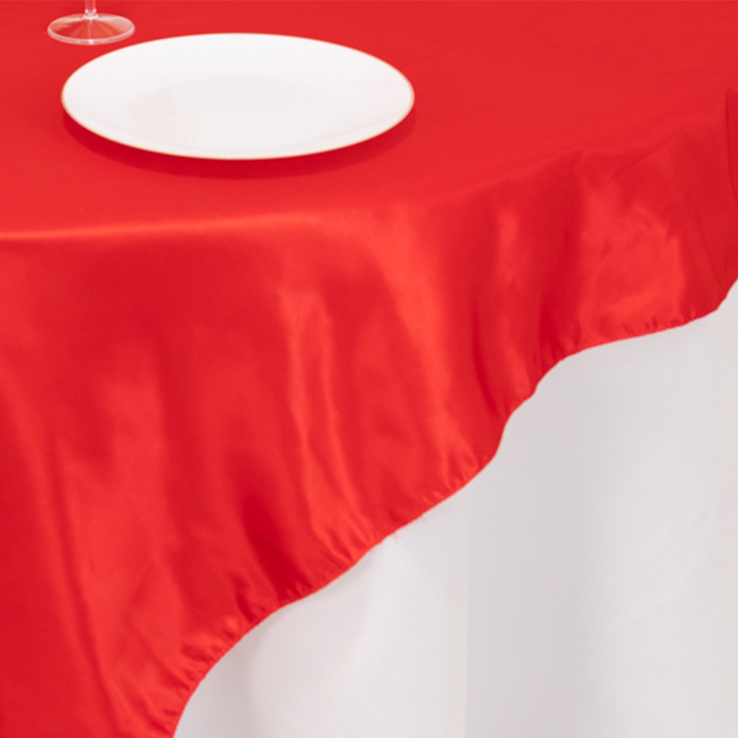 72"x72" Red Lamour Satin Table Overlay, Square Tablecloth Topper