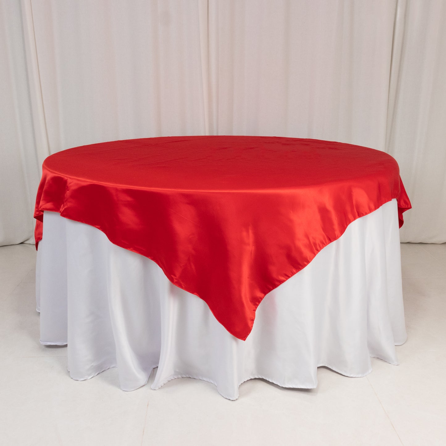 72"x72" Red Lamour Satin Table Overlay, Square Tablecloth Topper