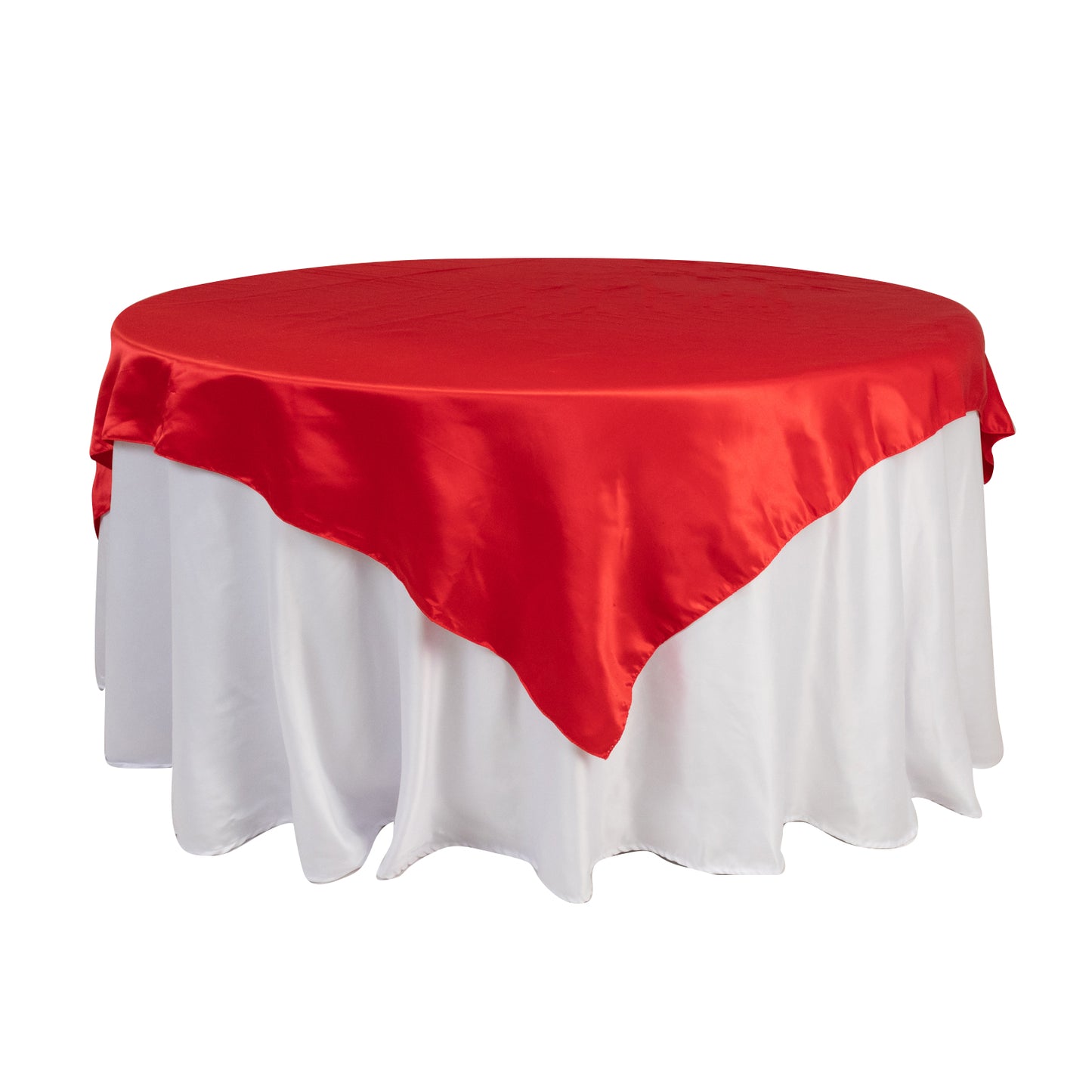 72"x72" Red Lamour Satin Table Overlay, Square Tablecloth Topper
