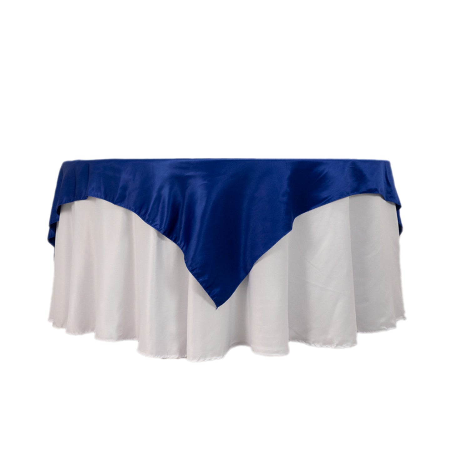 72"x72" Royal Blue Lamour Satin Table Overlay, Square Tablecloth Topper
