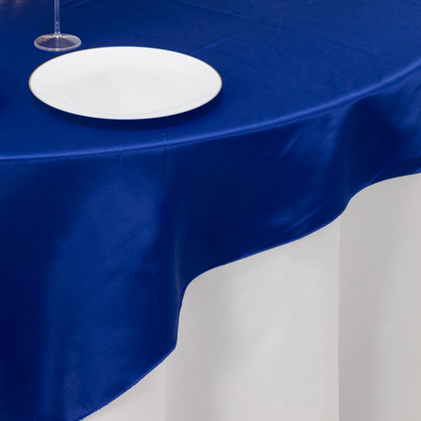 72"x72" Royal Blue Lamour Satin Table Overlay, Square Tablecloth Topper