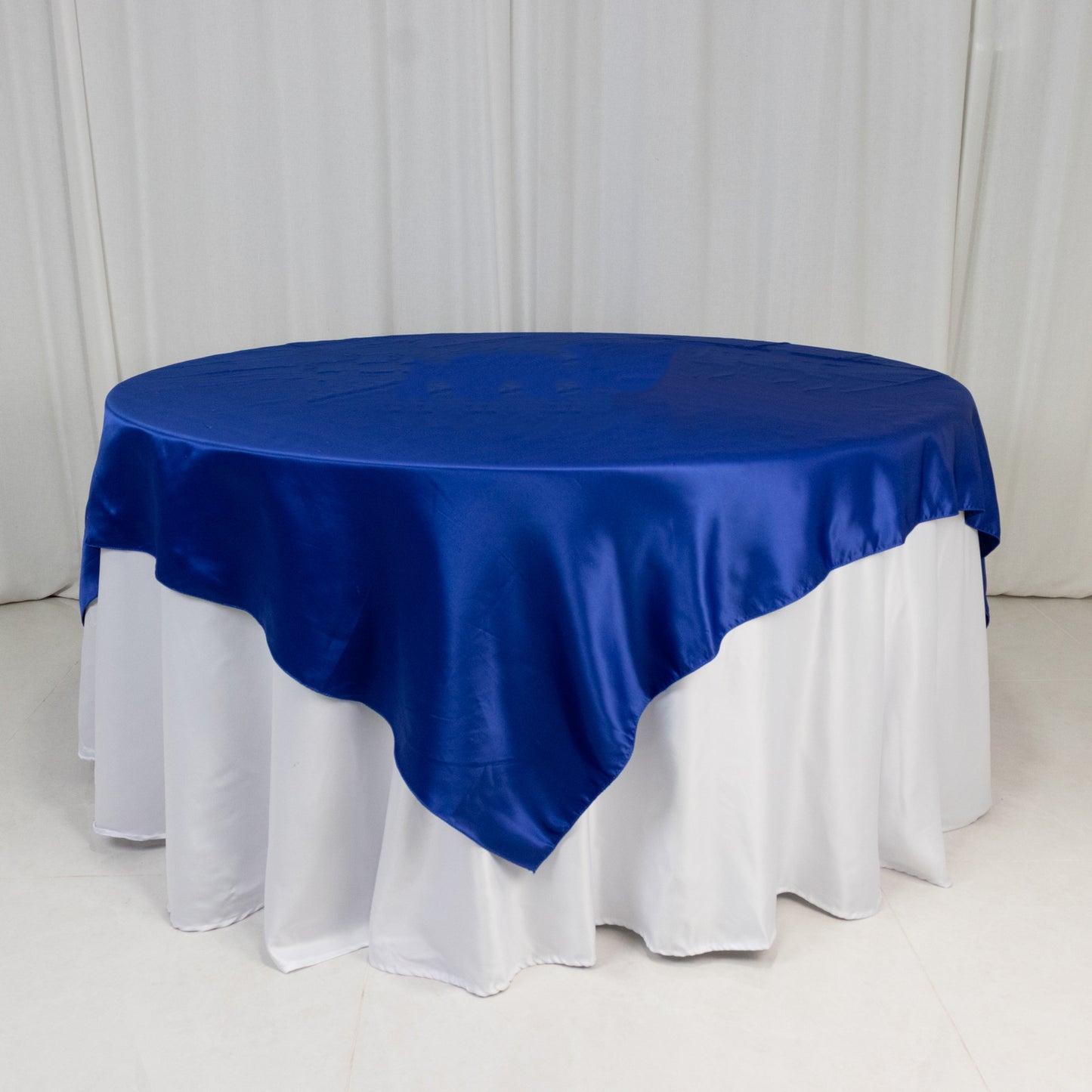 72"x72" Royal Blue Lamour Satin Table Overlay, Square Tablecloth Topper