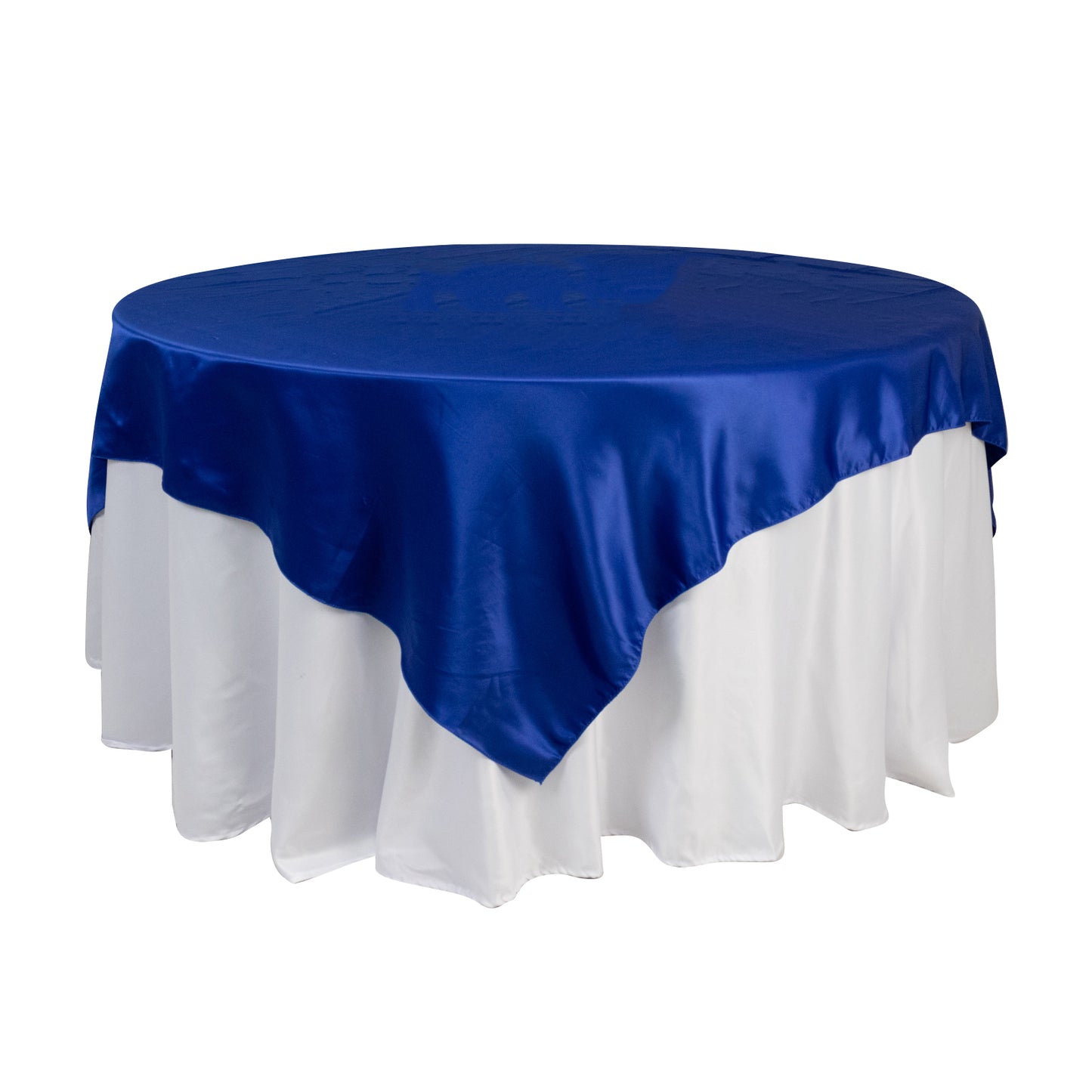 72"x72" Royal Blue Lamour Satin Table Overlay, Square Tablecloth Topper