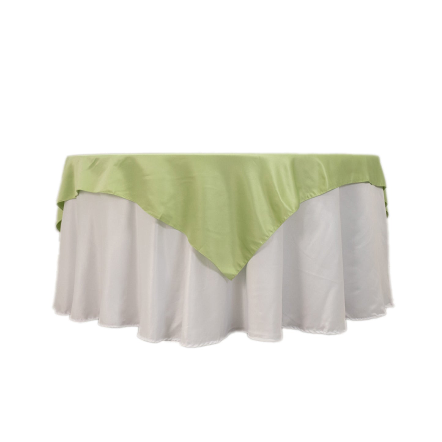 72"x72" Sage Green Lamour Satin Table Overlay, Square Tablecloth Topper